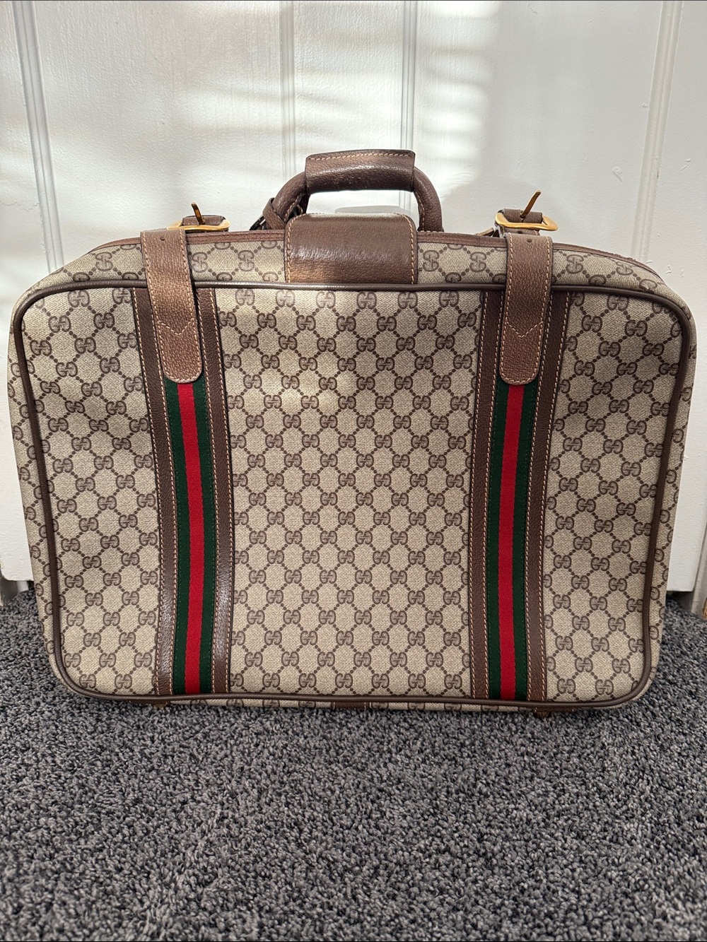Authentic Gucci Monogram Suitcase Trunk Luggage Brown Gg Supreme Canvas